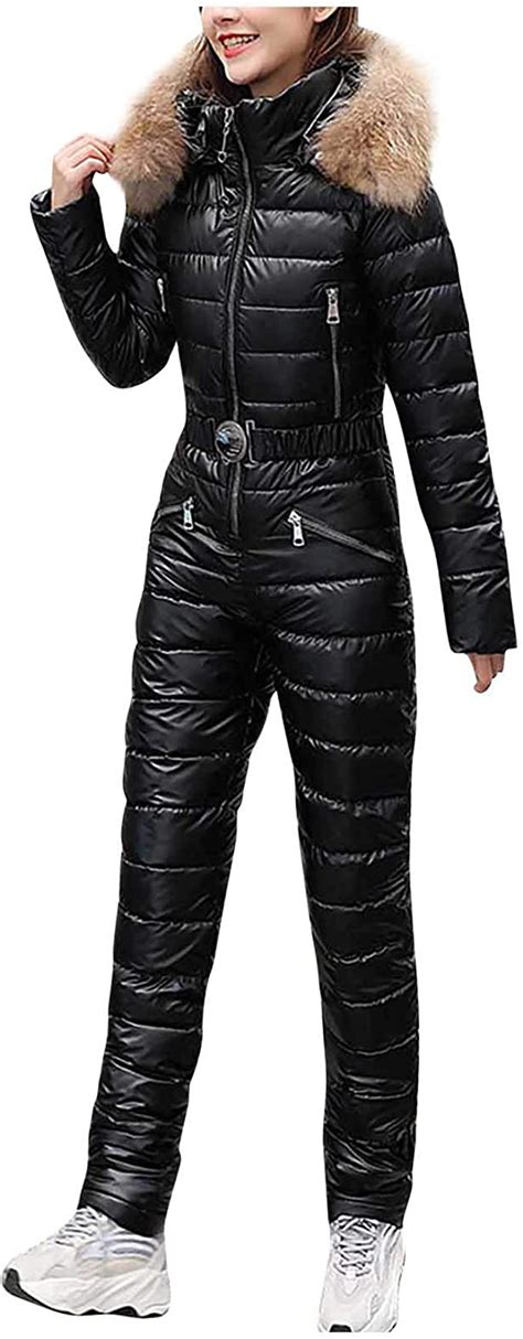 women s one piece ski suit ski jacket and pants outdoor winter thicken warm sports snowsuit fur