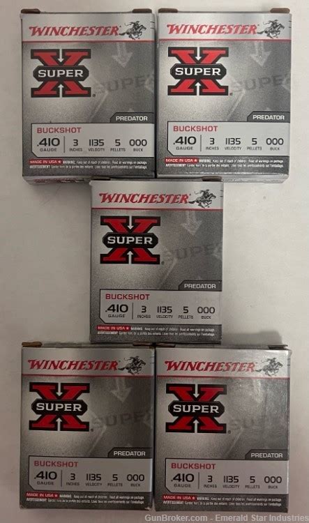 winchester super x 410 bore 3 buckshot 5 pellets 000 buck 25 rounds shotgun shells at