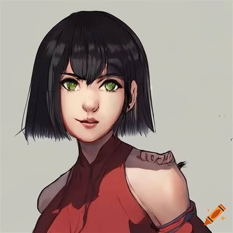 Anime Style Artwork Of A Athletic Female With Short Black Hair And