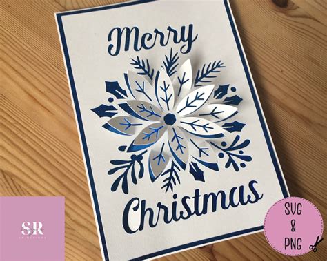 Svg 3d Pop Up Christmas Card Christmas Flower Card Merry Etsy