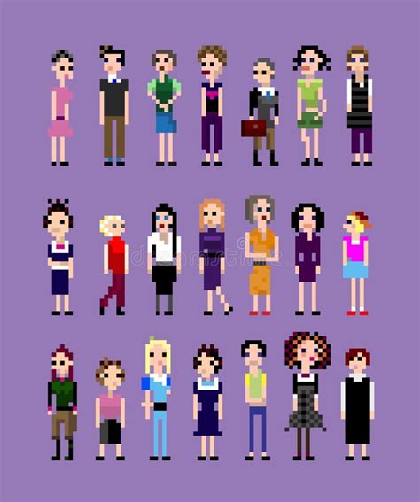 A Collection Of Pixel Girls Stock Vector Illustration Of Group