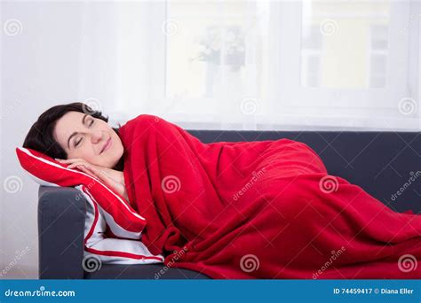 Mature Woman Sleeping On Sofa At Home Stock Image Image Of Apartment