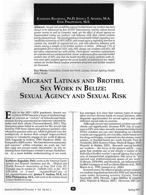 Pdf Migrant Latinas And Brothel Sex Work In Belize Sexual Agency And Sexual Risk