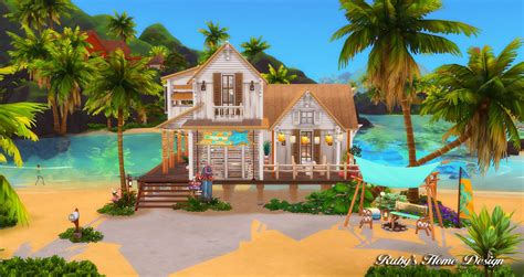 Sims 4 Beach Hideout 熱帶島嶼小屋 No Cc Rubys Home Design