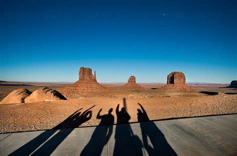 Shadow Of Guys Who Went Crazy In Front Of The Panorama Of The Monument Valley Del