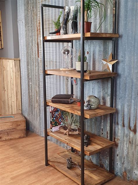 Industrial Style Shelving Unit Freestanding Bookshelves Solid Wood