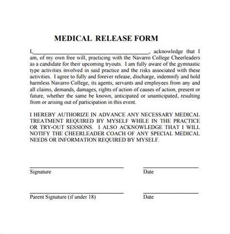Free Printable Medical Release Form Template Printable Forms Free Online