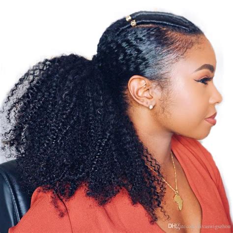 3b 3c Kinky Curly Ponytail Human Hair For Women Natural Color Mongolian
