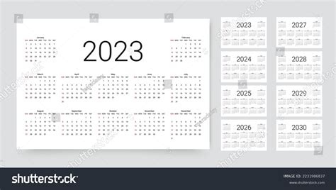 Calendar For 2023 2024 2025 2026 2027 2028 Royalty Free Stock