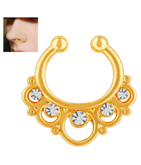 Mahi Gold Plated Gleaming Crystals Nose Ring For Girls And Women