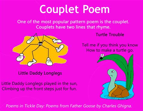 For instance examples of poems using onomatopoeia can illustrate how sounds can be represented in poems. Couplet Poem - NLW | Charles Reed Bishop Learning Center