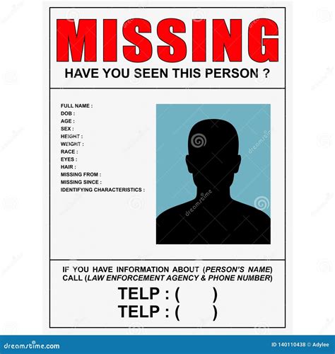 Missing Person Poster Portrait Format Stock Vector Illustration Of