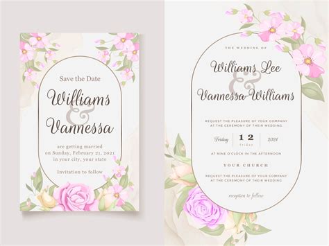 Floral Wedding Invitation Template With Pink Roses By Tri Puspita On