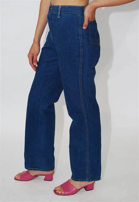 70er High Waist Jeans 26 Vintage Dunkelblau Flare Weites Etsy