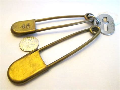 Vintage 2 Extra Large Brass Safety Pins Maker Signed Key Tag Etsy