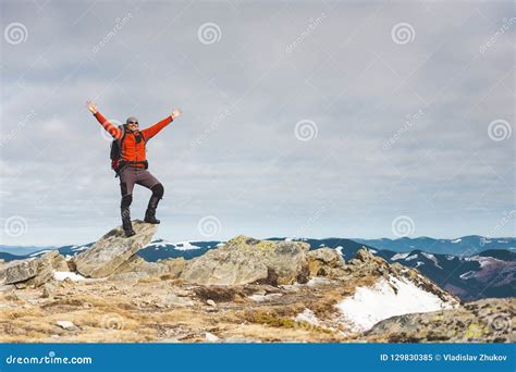 The Man On The Top Of The Mountain Stock Image Image Of Mountain