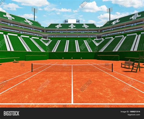 Render D Dari Lapangan Tanah Liat Tenis Modern Yang Indah Stadion Grand Slam Lookalike Dengan