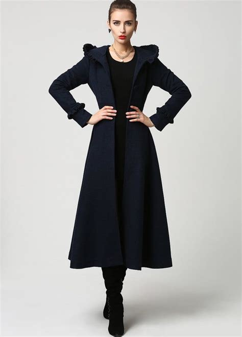 Long Wool Coat Vintage Inspired Navy Wool Swing Coat Womens Etsy