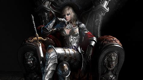 Hd Wallpaper Woman Wearing Armor Sitting On Throne Wallpaper Fantasy Women Warrior