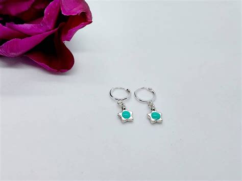 Turquoise Huggie Earrings Sterling Silver Mini Hoops With Etsy Uk