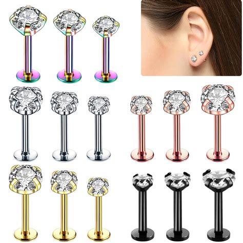 2pcs 16g Surgical Steel Labret Bar Lip Piercing Stud Monroe Tragus