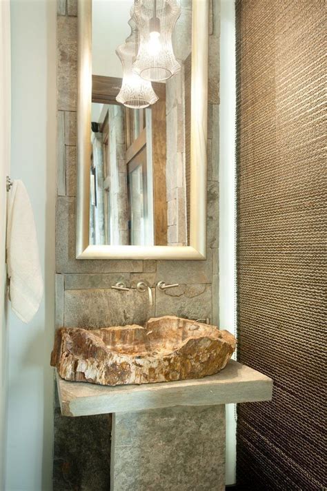 Modern Mountain Homes Powder Room Rustic With Stone Walls