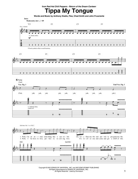 red hot chili peppers tippa my tongue 6 99 digital sheet music sheet music notes guitar tabs