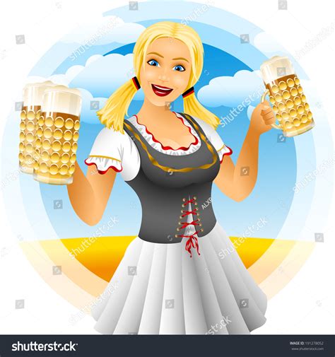 oktoberfest girl serving glass beer foamy stock illustration 191278052 shutterstock