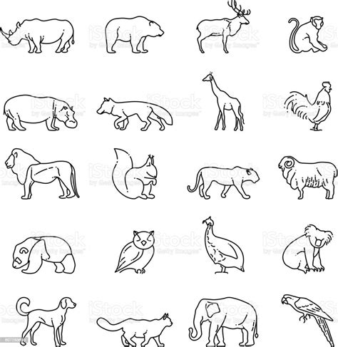 Animals Thin Line Vector Icons Stock Illustration - Download Image Now