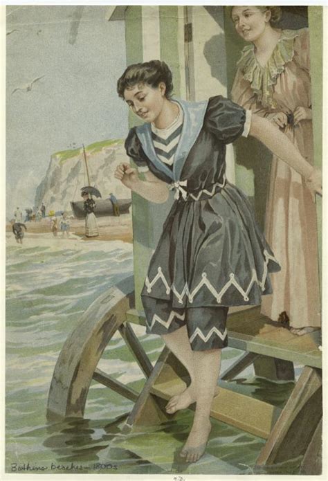 Women Stepping From Bathing Machine Into Water Nypl Digital Collections