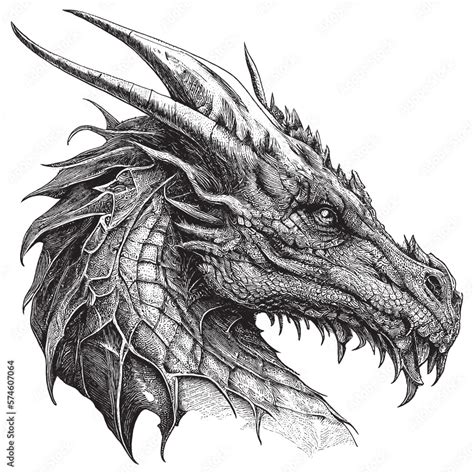 Hand Drawn Engraving Pen And Ink Dragon Head Vintage Vector
