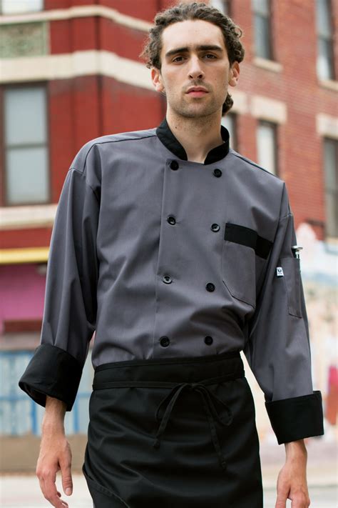 Leorenzo Creation Pn 05 Mens Black And White Chef Jacket Multiple Piping
