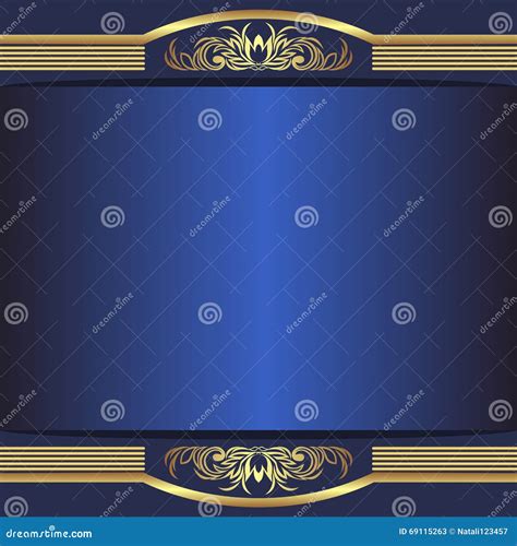 Luxury Blue Background With Elegant Golden Borders And Place For Text