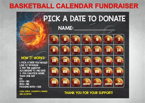Basketball Calendar Fundraiser Pick A Date To Donate Etsy In 2023