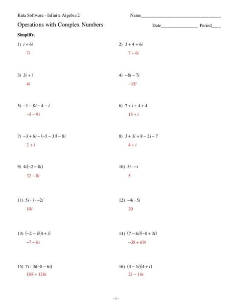 Complex Numbers Review Worksheet Answer Key