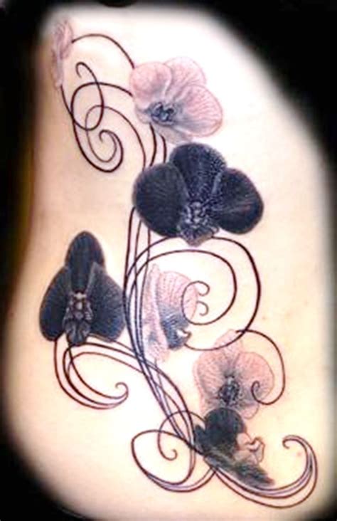Purple and blue orchid flowers tattoo on rib. Black_Orchid_tattoo_ | Orchid tattoo, Tattoos, Flower ...
