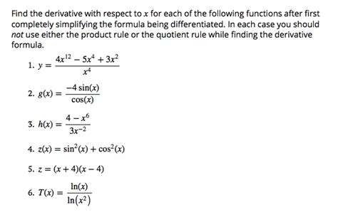Solved Find The Derivative With Respect To X For Each Of The