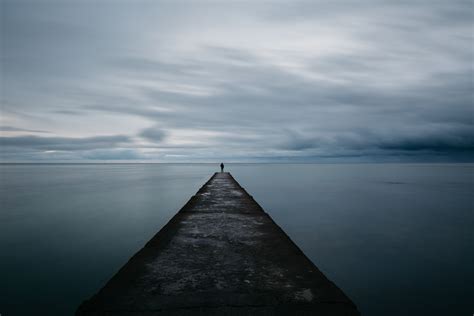 Wallpaper Breakwater Pier Man Sea Loneliness 5760x3840