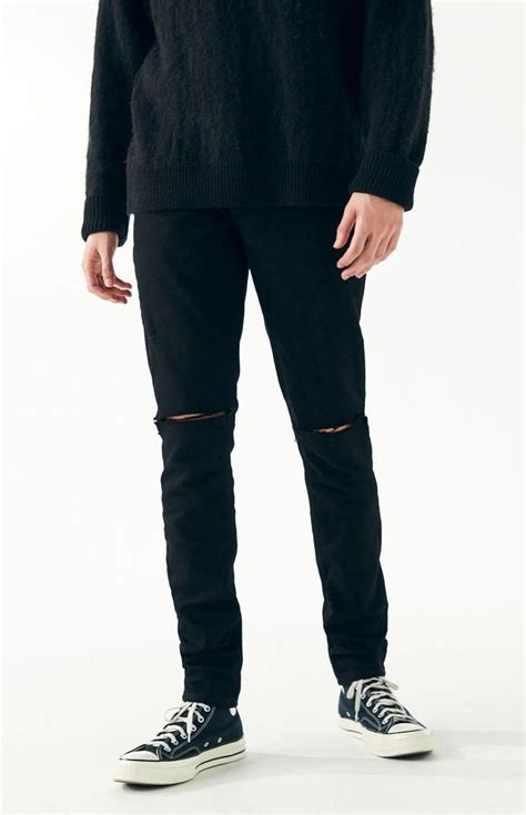 Black Ripped Stacked Skinny Denim Jeans Pacsun Pacsun