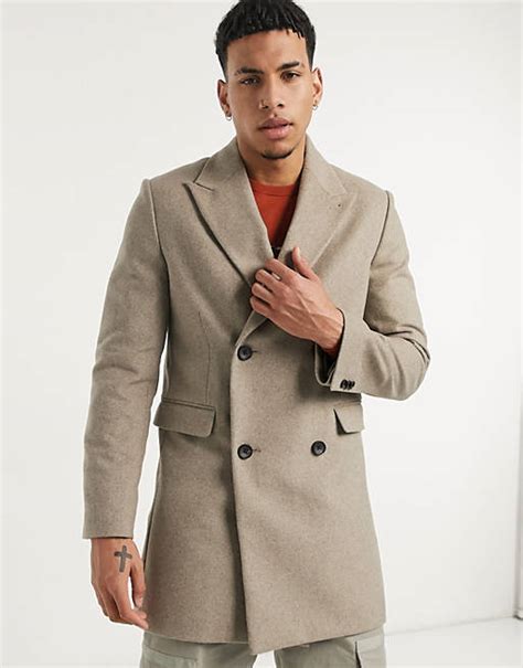 Moss London Double Breasted Overcoat In Oatmeal Asos