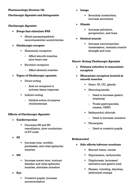 Pharma 16 Cholinergic Agonists And Antagonists Pharmacology Session