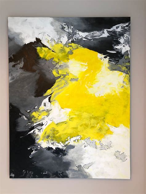 Yellow Black And Gray Painting Abstract Black And White Etsy