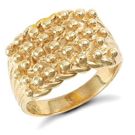 Mens Solid 9ct Yellow Gold 5 Row Keeper Rope Edge Ring