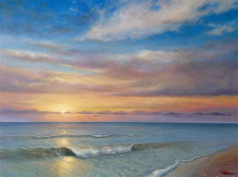 Realism Oil Painting Sunset By The Ocean Veronica Winters Romantic
