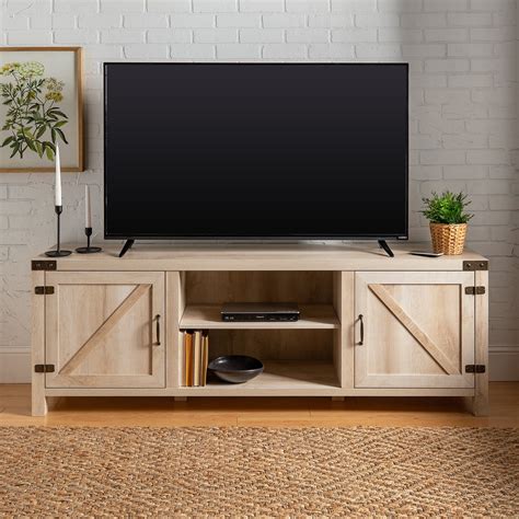 Woven Paths Farmhouse Barn Door Tv Stand For Tvs Up To 80 White Oak
