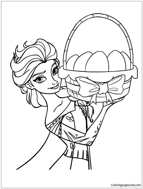 These frozen coloring pages are inspired by the movie frozen produced by disney.when frozen 2 film came out, everyone got excited again about characters like anna, elsa, sven, and olaf. Queen Elsa Holding Easter Bask Coloring Page - Free ...