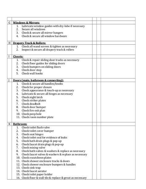 Guest Room Preventative Maintenance Checklist Maintenance Checklist