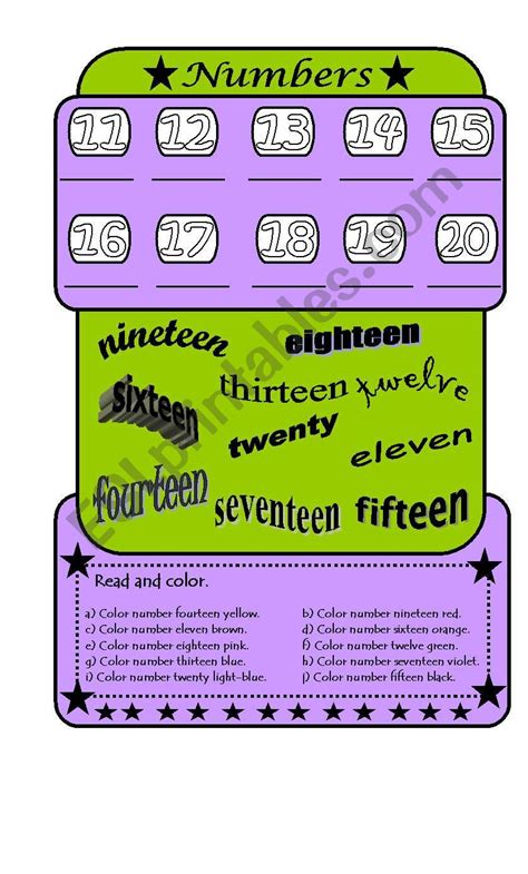 Numbers 11 20 And Colors Esl Worksheet By Caraina22