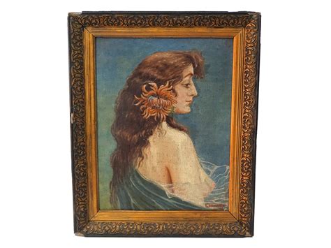 Reserved For Franklin Erotic Art Nouveau Lady Portrait Antique French Nude Woman Painting