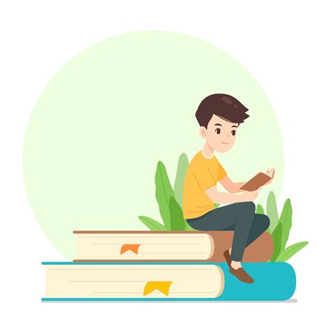 Premium Vector Man Character Reading Book Sitting On A Giant Books